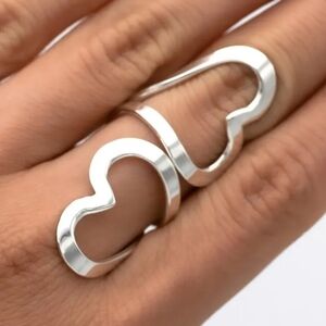 Beautiful New Silver Stainless Steel Adjustable Wrap Heart Ring